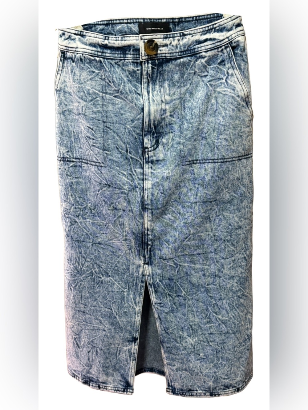 Who What Wear Blue Acid Wash Denim Midi Skirt -  Size 4